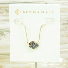 NWT Kendra Scott Tess Multi Drusy Pendant Necklace Gold Tone