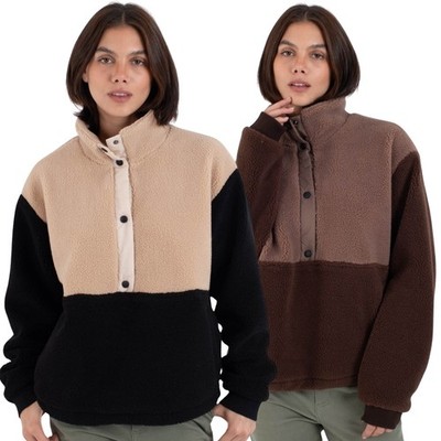 Hurley Damen Comfort Hochflor Knopfleiste Half Zip Fleece