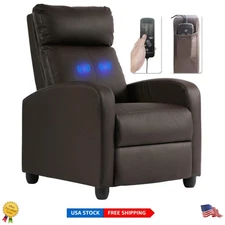 Luxurious Recliner Chair with 2-Point Massage & Adjustable Footrest in PU Brown