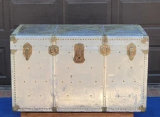X-LARGE Vintage Riveted Aluminum Aviator Steamer Storage Trunk  42L x 24W x 24H