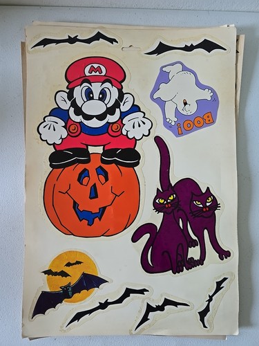 Lot Of VTG Halloween Vinyl Reusable Window Cling Decals 86ct Mario Ghosts Bats
