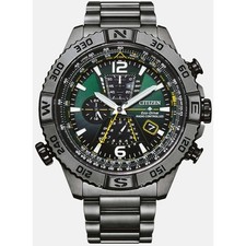 Citizen Men's Watch Promaster Navihawk Green Dial Grey Bracelet AT8227-56X