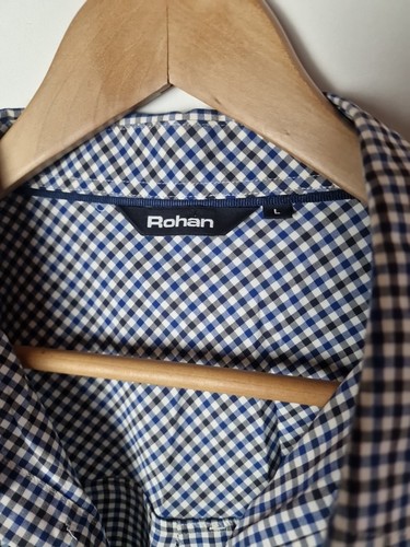 Men’s Rohan Shirt Blue Worldview Checked Button Down Collared Pocket Large - Picture 2 of 4