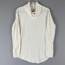 Anthropologie Maeve Waffle Knit Thermal Cowl Neck Top Womens Medium Cream Casual