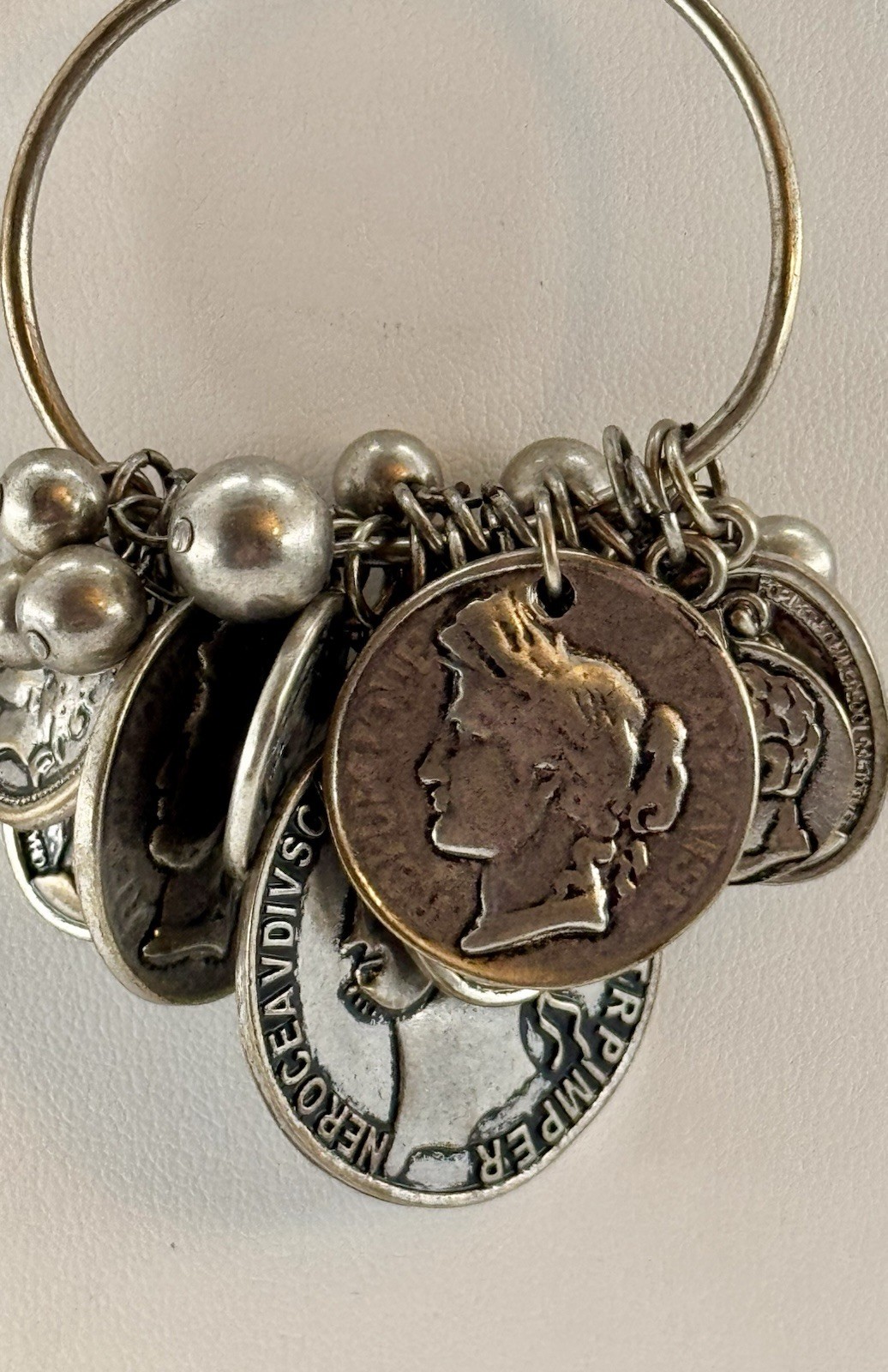 Coin Charm Cluster Statement Necklace Silver Tone… - image 2