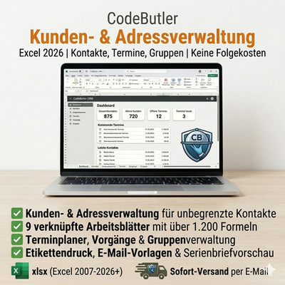 Kundenverwaltung Adressverwaltung Terminverwaltung CRM Excel lebenslang Download