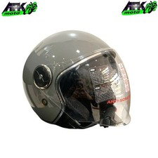 Casco Jet Grigio Lucido Doppia Visiera Lunga/Parasole Omologato per Moto Scooter