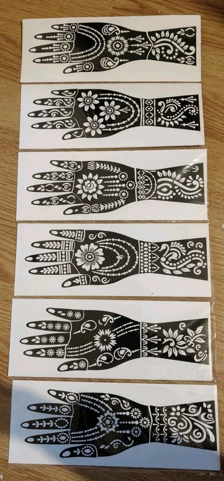 6 Piece mehndi design stickers Indian / Arabic neha mehndi hand foot body