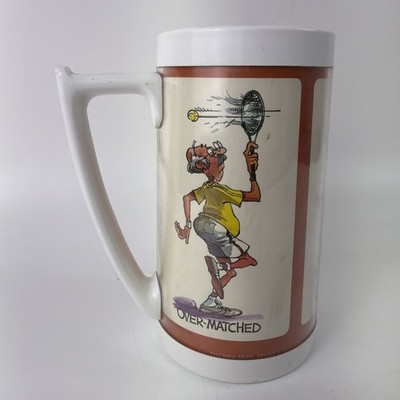 Vintage Humorous Tennis Players Thermo-Serv Insulated Mug - Made In U.S.A.  6.5''