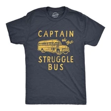 Mens Captain of The Struggle Bus T Shirt Funny Sarcastic School Bus Graphic
