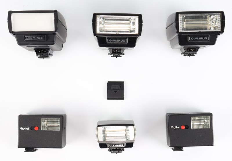 Lot of Olympus and Rollei On-Camera Flashes (For Parts and Repair)