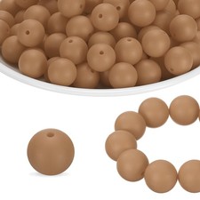 65Pcs Silicone Beads 15mm Round Rubber Focal Beads Bulk, Camel Brown