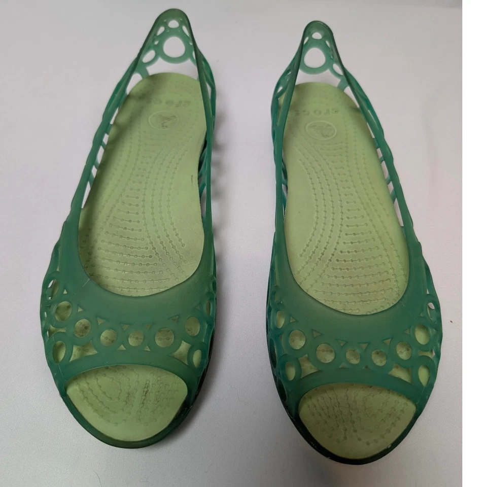 Crocs Adrina Flats Womens 8 Green 80s Jelly Shoes Comfort Peep Toe Slip On - Image 2 of 4