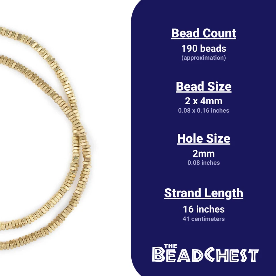 Faceted Brass Square Beads 4mm, 16 Inch Strand Large Hole - Image 4 of 4