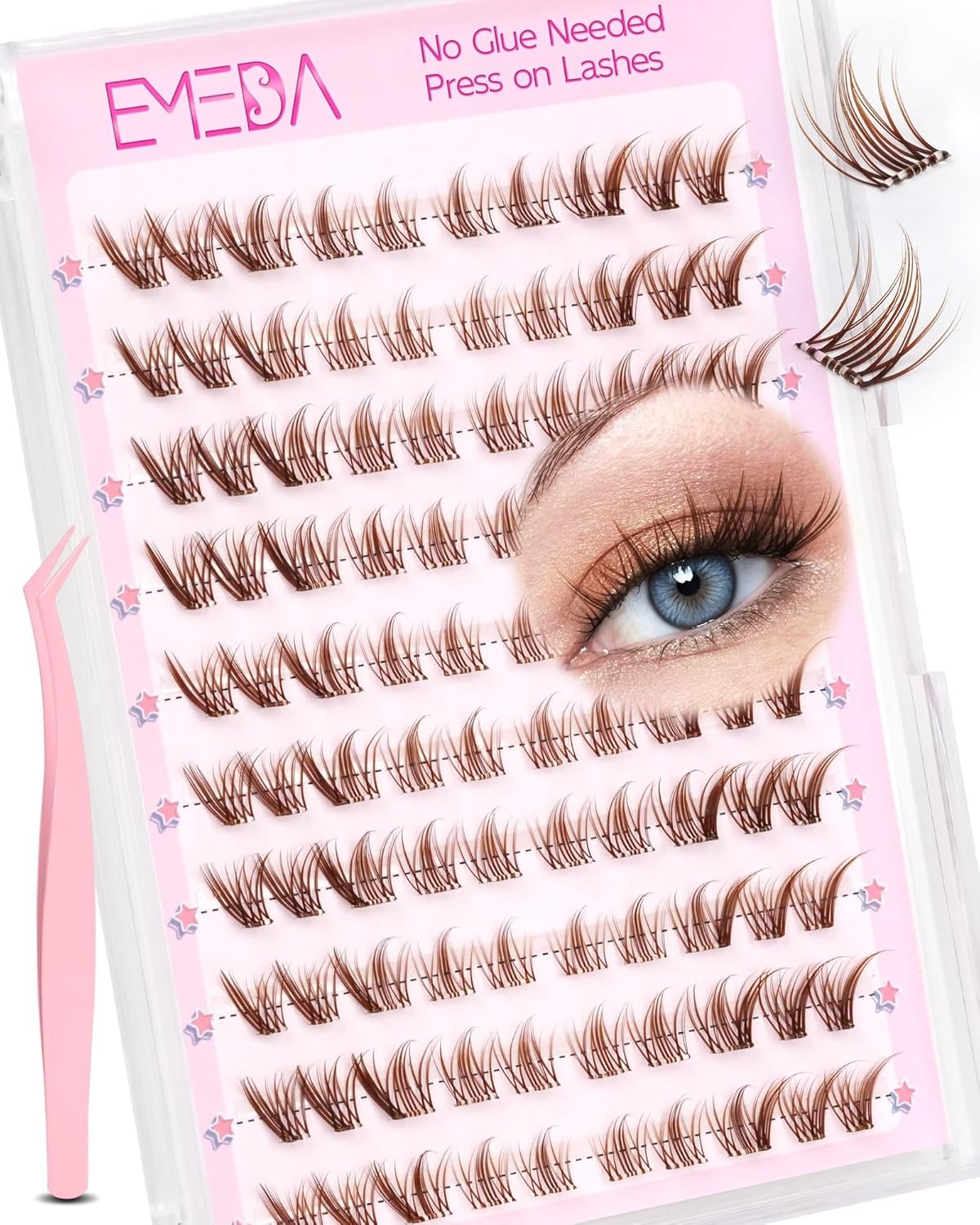 EMEDA Brown Self Adhesive Eyelashes Natural Looking Self-Adhesive Lash Clusters