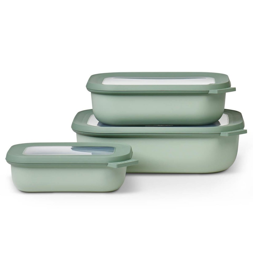 Mepal Cirqula Rectangular Multi Bowl Three piece Set Nordic White Sage Blue