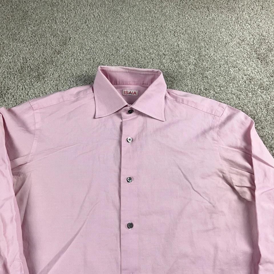 Camisa Isaia Napoli Para Hombres 15.5 Rosa Abotonada Extendida Italiana Oficina Carrera Algodón Foto 2 de 4