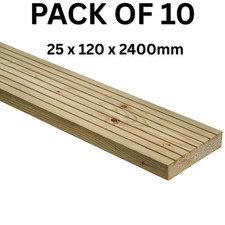 10 Pack Pressure Treated Decking Boards 2.4m 25x120 Timber Garden Deck