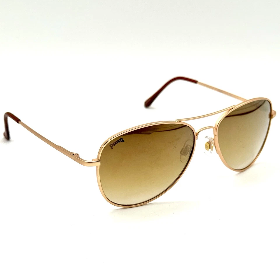 Pugs #M10 Designer Aviator Sunglasses Gold Metal Frame Brown Mirrored Lenses - Image 2 of 4
