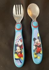 Disney Mickey Mouse Tomy First Years Fork  Spoon Set Baby Toddler Silverware