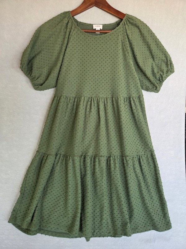 J.Crew Green Swiss Dot Tiered Midi Dress XS Puff Sleeve Cottagecore Boho