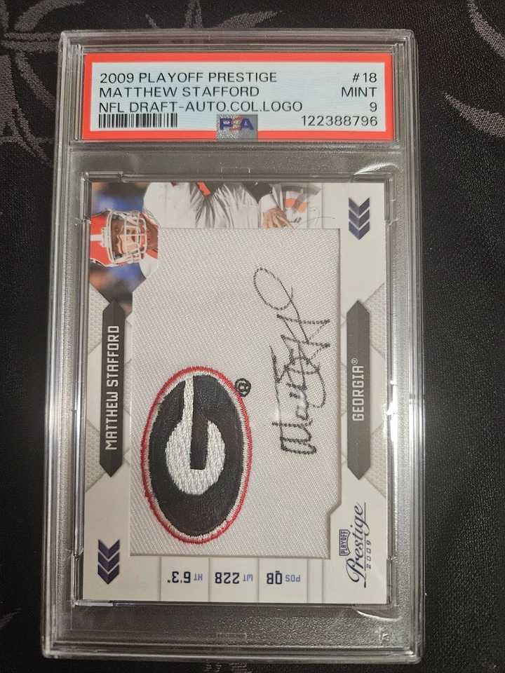 2009 Playoff Prestige Matthew Stafford Auto/College Logo Patch PSA 9 MINT /50 - Image 2 of 4