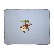 Garanimals Blue Fleece Monkey Baby Blanket Embroidered Blanket Stitch Trim