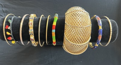 Lot 10 Piece Multicolor & Gold Tone Red Yellow Blue Bangle Bracelet Jewelry D13