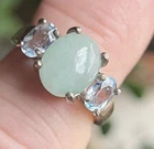 ~VTG~DESIGNER~STERLING~SILVER~w/~JADE~&~BLUE~TOPAZ~ORNATE~RING~SIZE~7.5~SIGNED~