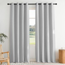 100 Blackout Faux Linen Curtains for Living Room, Greyish White, W52 x L84, ...
