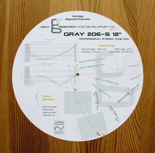 Gray Research 206-S 12" Custom Designed Tonearm Cartridge Alignment Protractor