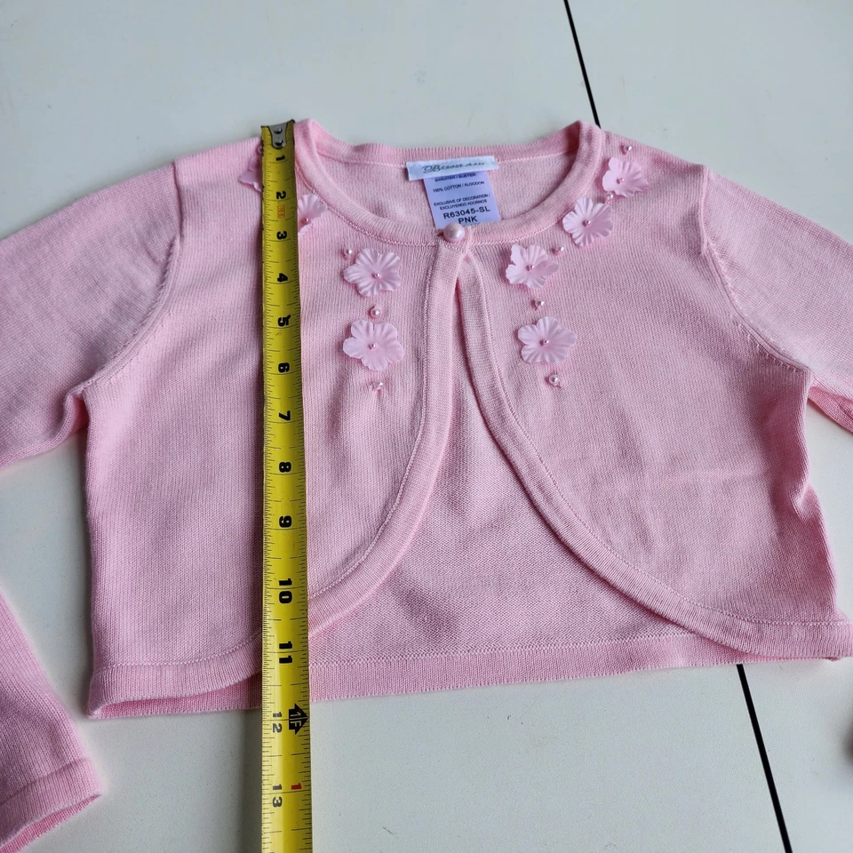Bonnie Jean Girl's Sweater Shrug Bolero Dressy 3D Applique Knit Crochet Pink 6X - Image 4 of 4