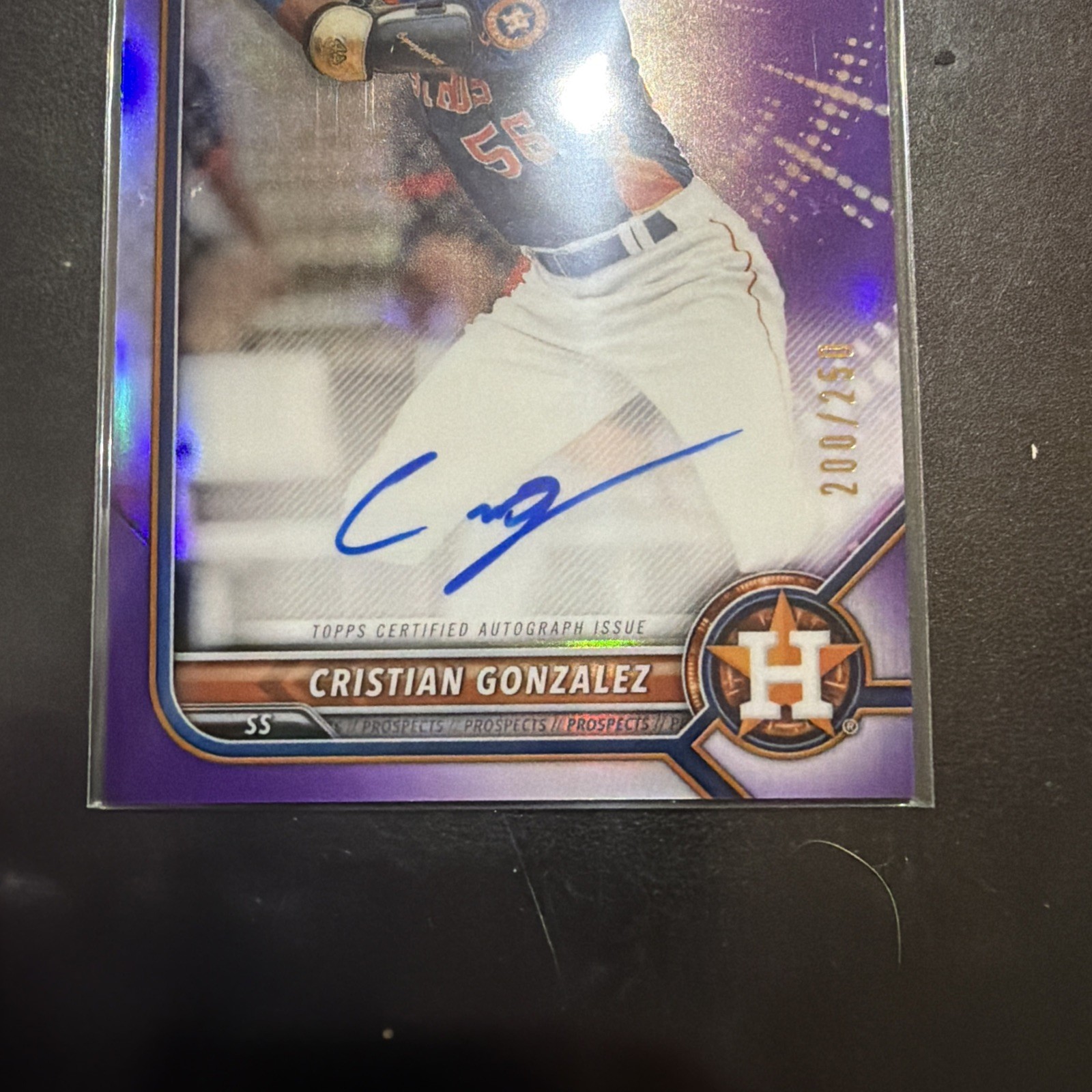 2022 Bowman Chrome - Cristian Gonzalez - 1st Purple Shimmer Auto #/250 #CPA-CG view 4