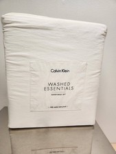 CALVIN KLEIN QUEEN WASHED ESSENTIALS WHITE 4 PIECE SHEET SET