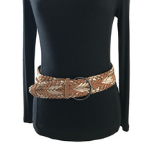 Women's Brown Gold Belt Medium Woven Braided Wide Jeans Dress Casual Ladies