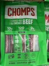 Chomps Jalape o Grass-Fed Beef Sticks Gluten Free 12 Pack Pantry Snack X2