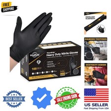 Heavy Duty Black Industrial Nitrile Gloves with Raised Diamond Texture, Latex...