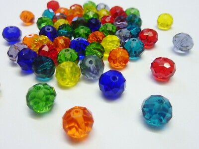 60 pce Colour Mix Faceted Crystal Cut Abacus Glass Beads 10mm x 7mm