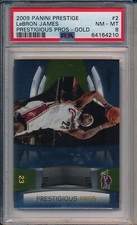 2009 PANINI PRESTIGE LEBRON JAMES PRETIGIOUS PROS - GOLD #2 PSA 8 051/100 POP 3