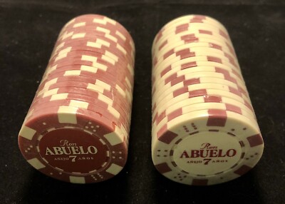 Sealed Roll of 20 Ron Abuelo Anejo 7 Anos Advertising Rum Poker Chips Red/white
