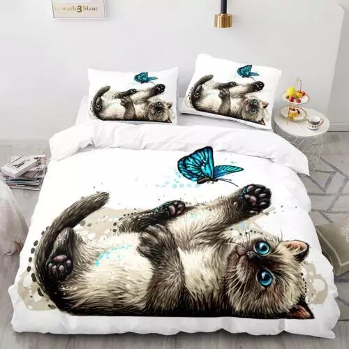 Cats Quilt Duvet Cover Pillowcase Pets Bedding Set Single Double King Size Hot - Picture 49 of 63