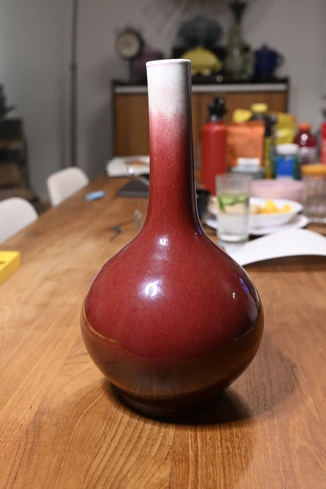 Jarrón botella esmaltado sangre de buey Langyao Sang De Boeuf chino del siglo XIX Foto 3 de 4