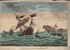 Schiffbruch an der Küste der BRETAGNE  Guckkastenblatt 1780 - schönes Original!