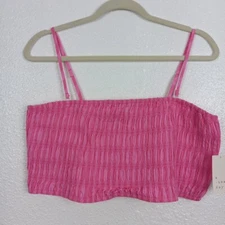 A New Day Crop Top Size Large Pink Stripe Smocking Summer Beach Party Tank NWT