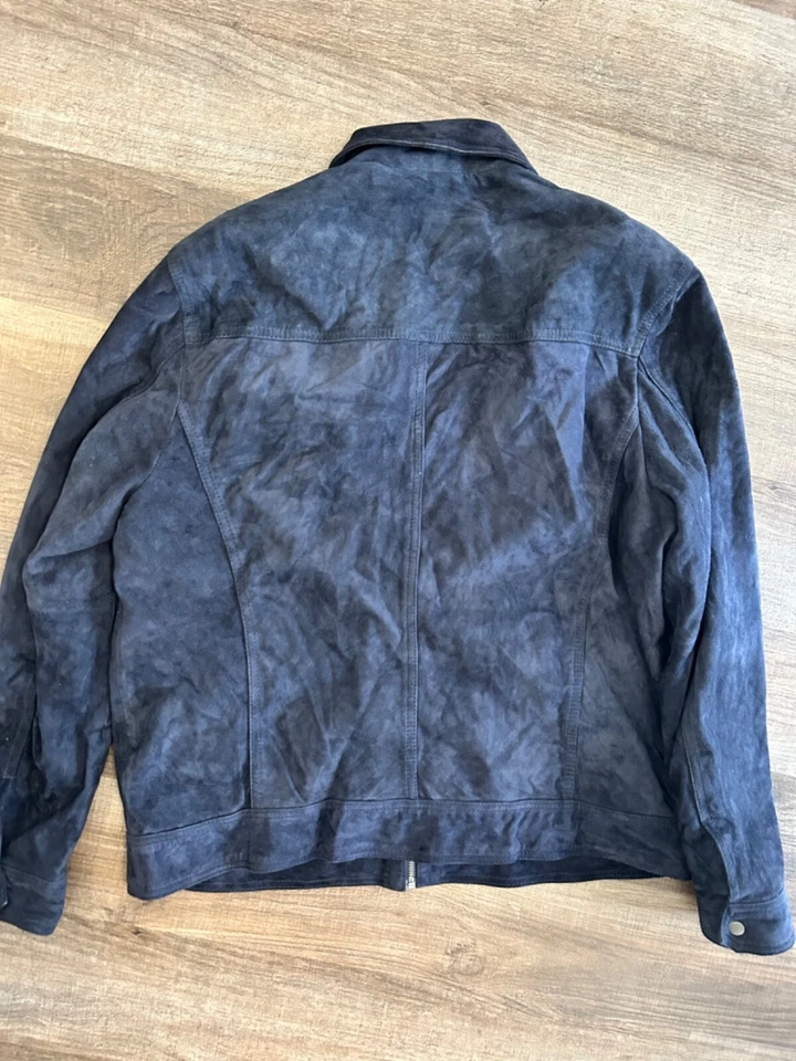 Chaqueta Saks Fifth Avenue azul piel de cabra gamuza moderna cremallera frontal XXL 2XL Foto 3 de 4