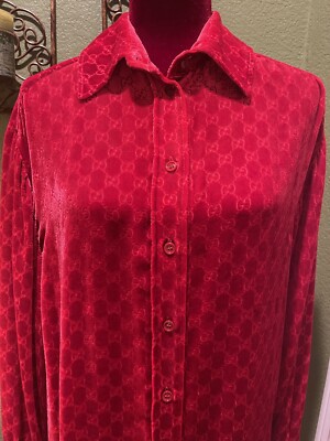Vintage Gucci Monogram Velour Shirt 100% Authentic GUCCI Red GG