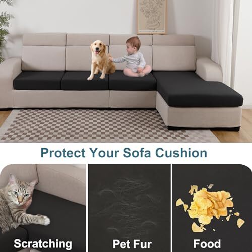 100% Waterproof Couch Cushion Covers Sofa Seat Covers, Stretch Small-2PC Black - Picture 3 of 6