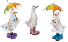 NEW Shudehill Giftware Lucky Ducks Spotty w/Wellie Boots & Umbrella's Figurines