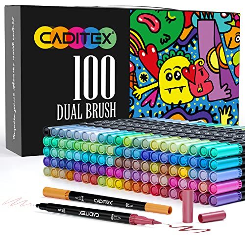 Markers for Adult Coloring - 100 Colors Dual Brush Pens Fine Tip Markers Set ...-image