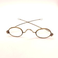 1890's Antique Eyeglasses Oval Lenses Straight Temple Arms With Chain Loops